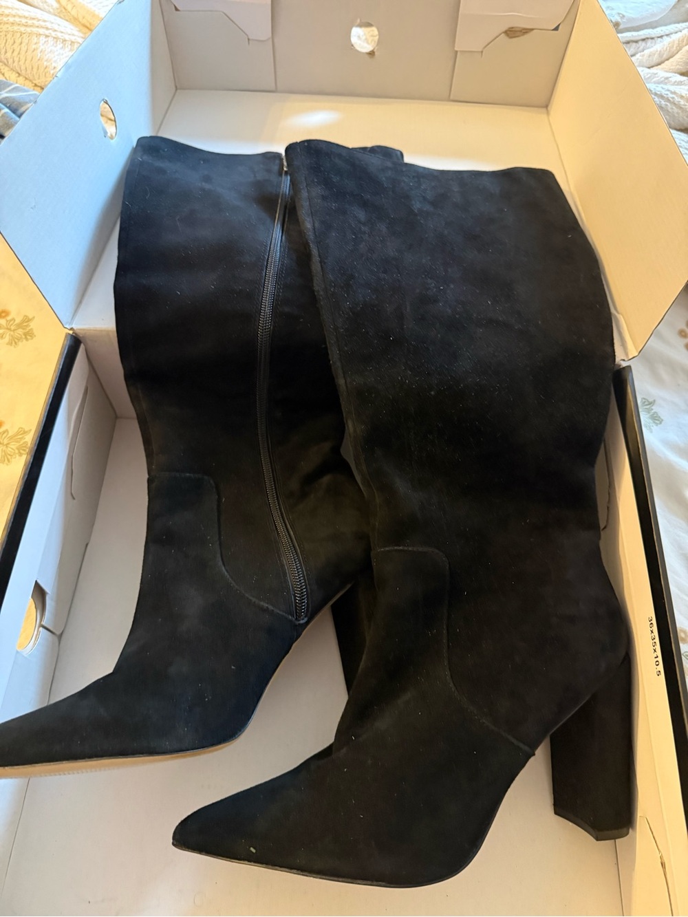 Size 9 1/2 Wide Calf Nine West Suede Knee-High Pointed Toe Block Heel Boots